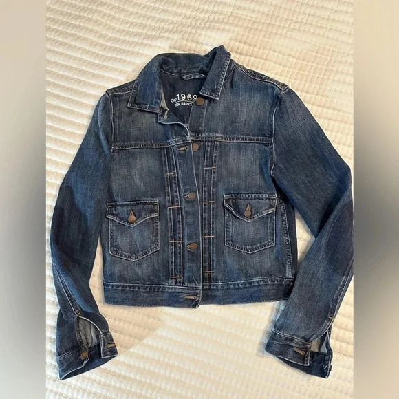 Gap Womens 1969 Crop Trucker Dropped Pocket Yosemite Jean Jacket Sz XS - Picture 7 of 12